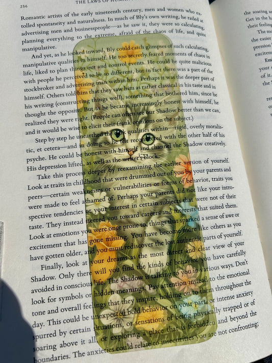 Chartreux Cat Bookmark with Scrapbook Paper Floral Background – Cozy Vintage-Style Art for Cat Lovers, Readers, Handmade Reader Gift
