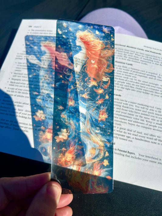 Fiery Red-Haired Girl with Phoenix Birds | Fantasy Art Page Marker | Enchanted Reading Gift for Book Lovers