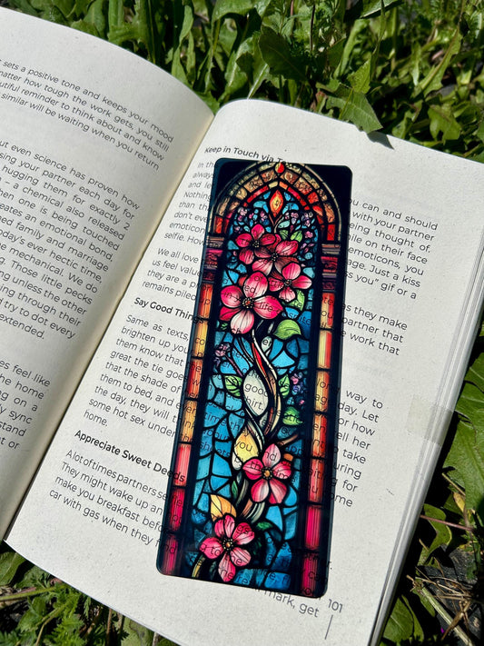 Stained Glass Flowers Bookmark - Vibrant Floral Art, Nature-Inspired Gift, Colorful Botanical Design, Unique Keepsake for Book Lovers
