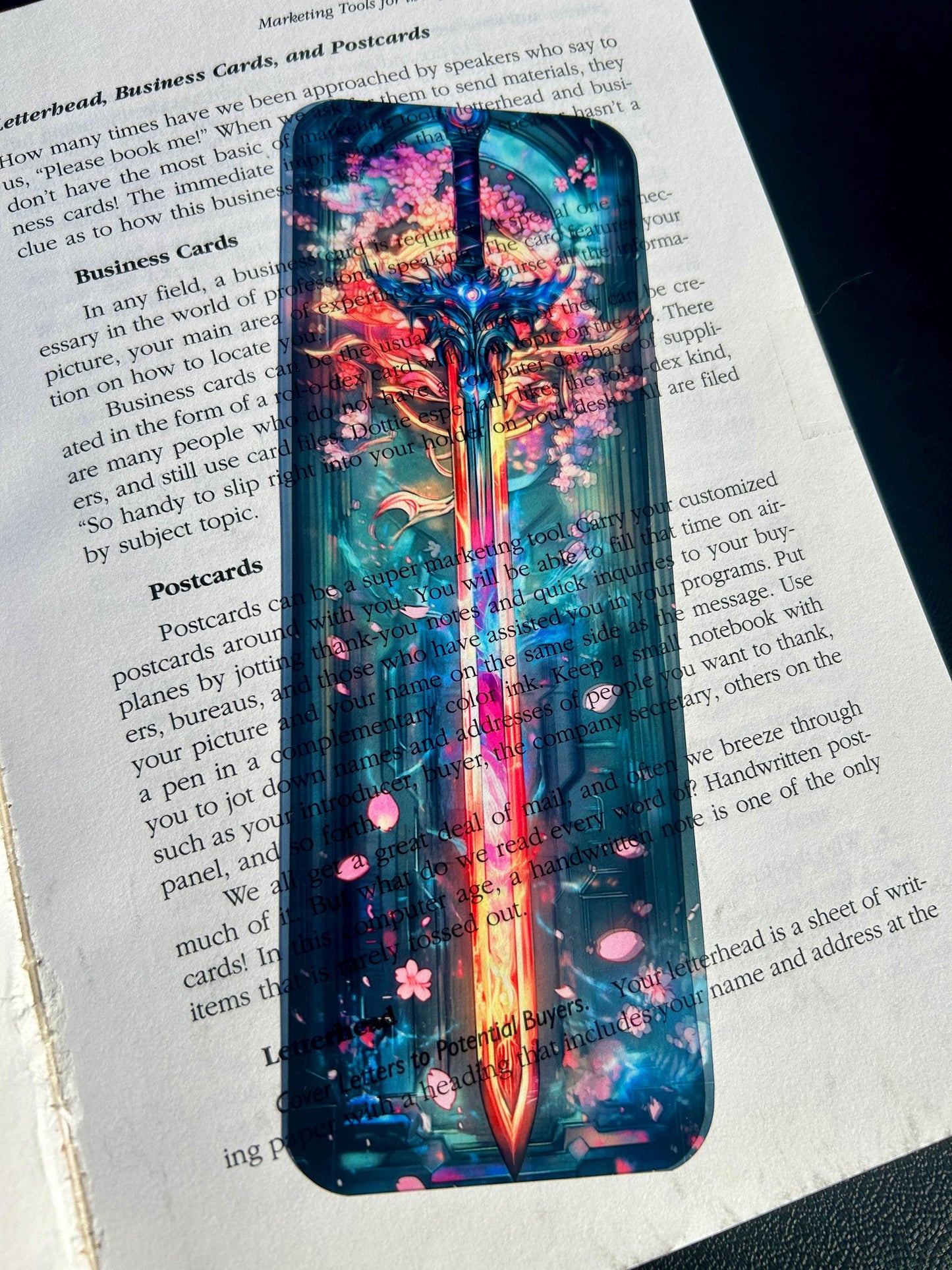 Glowing Anime Sword Bookmark with Dynamic Stained Glass Design – Futuristic Fantasy Art for Anime Fans, Readers, and Sci-Fi Fantasy Lovers