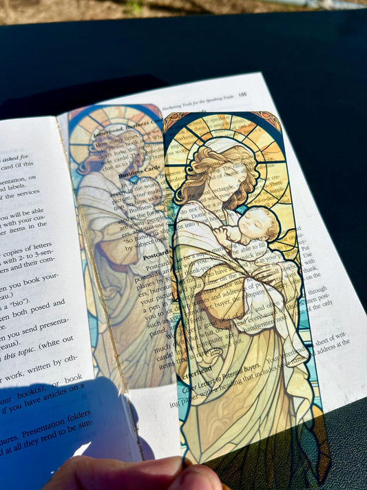 Madonna and Child Bookmark – Stained Glass Mother Mary, Catholic Inspired Devotional Bookmark - Baby Jesus