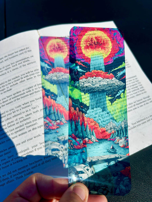 Atomic Nuke in Forest Bookmark – Dramatic Post-Apocalyptic Nature Scene, Bold Fantasy Art for Adventure & Sci-Fi Readers