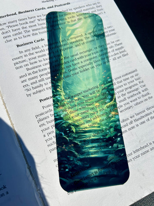 Misty Forest Path Bookmark with Soft Greens and Gentle Light – Dreamy Nature Art for Cozy Readers, Fantasy Fans, and Nature Lovers
