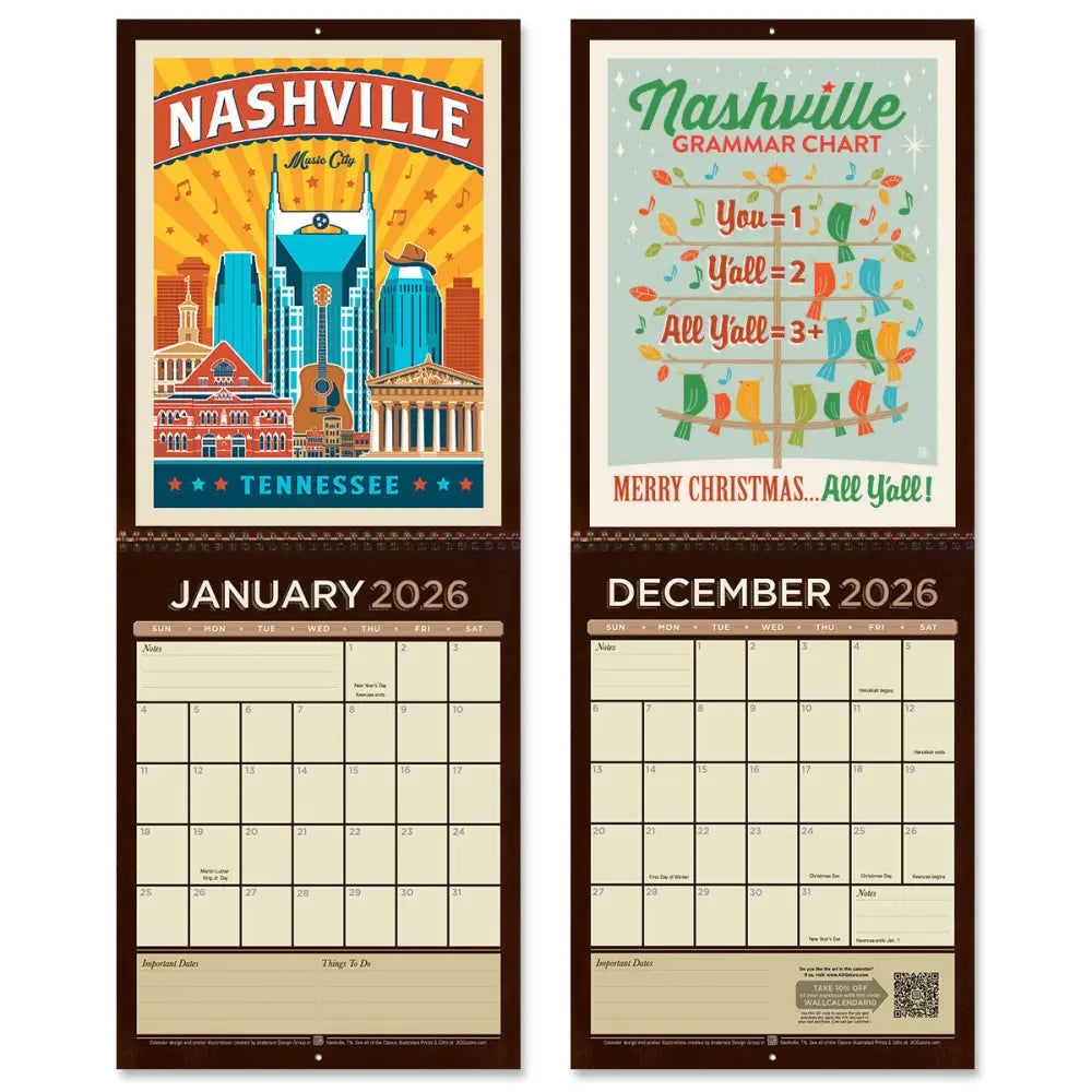 2026 Wall Calendar: Spirit of Nashville Books and Gifts
