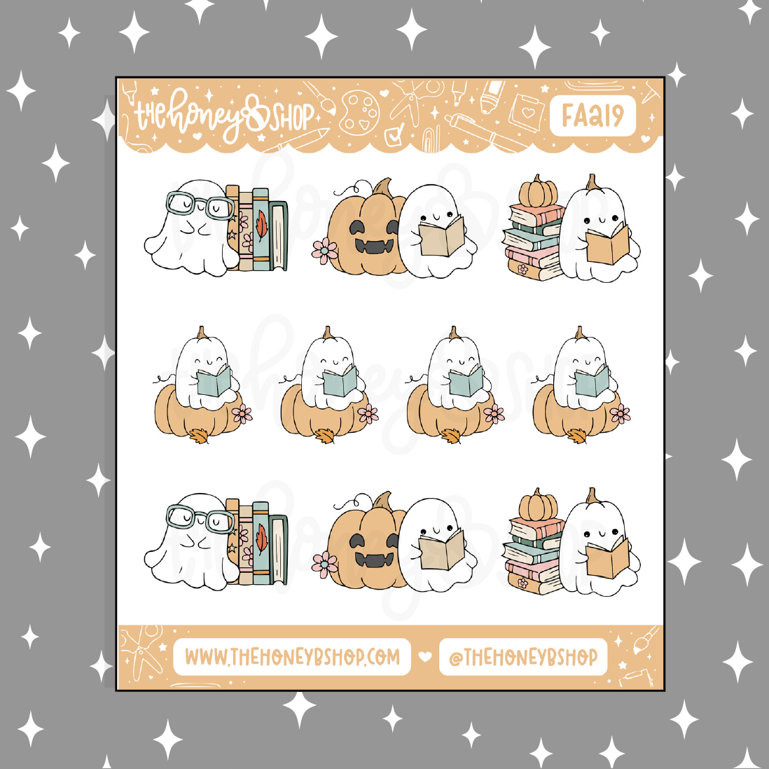 Ghostie Reading / Books Doodle Sticker
