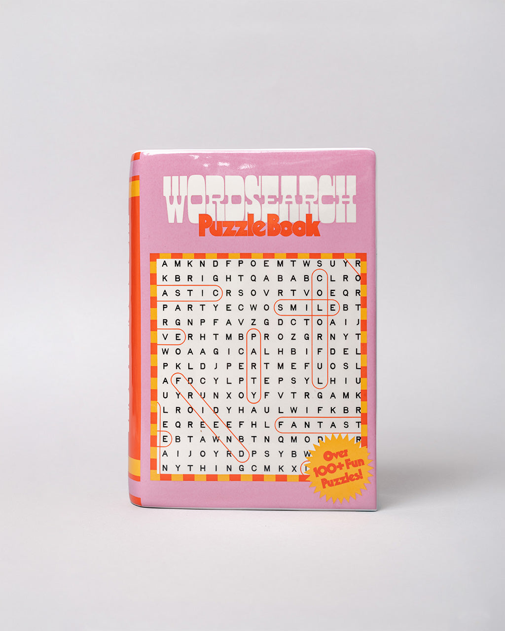 pink word search puzzle book shaped ceramic vase