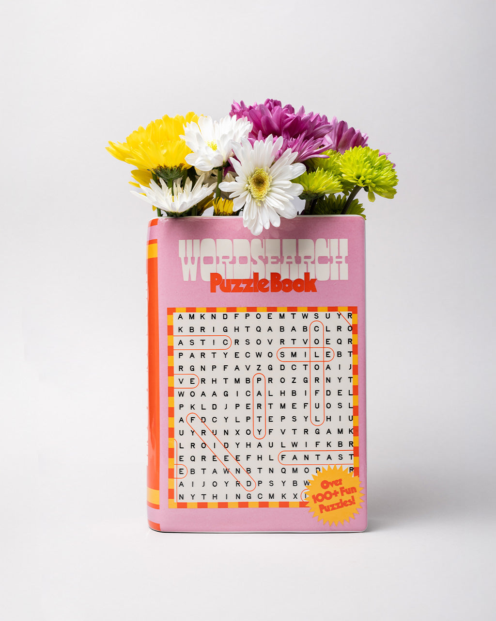pink word search puzzle book shaped ceramic vase