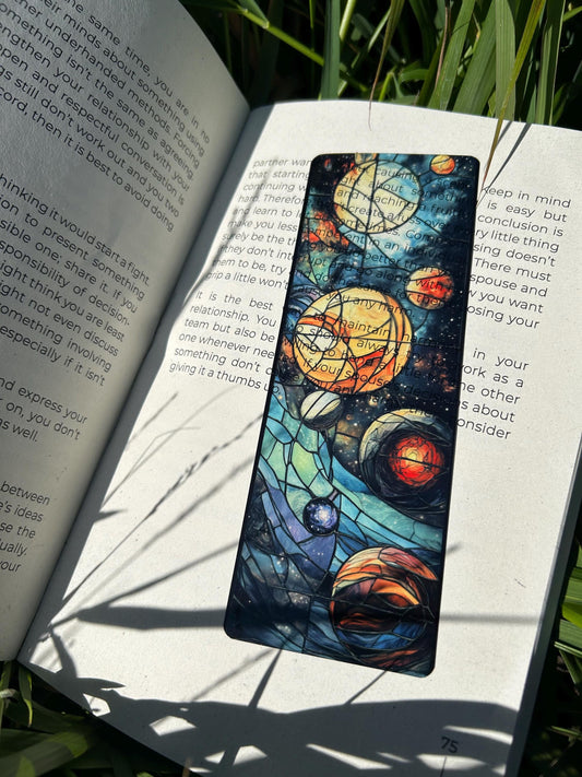 Cosmic Stained Glass Bookmark - Space Galaxy & Planets Design, Unique Book Lover Gift, Handmade, Solar System Inspired