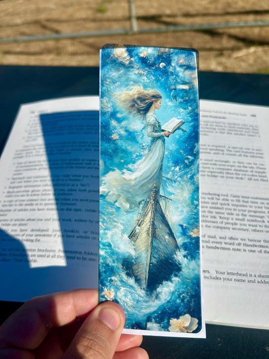 Girl on Ship | Ocean Storm Art | Romantic Sailing Scene | Dreamy Storybook Page Marker
