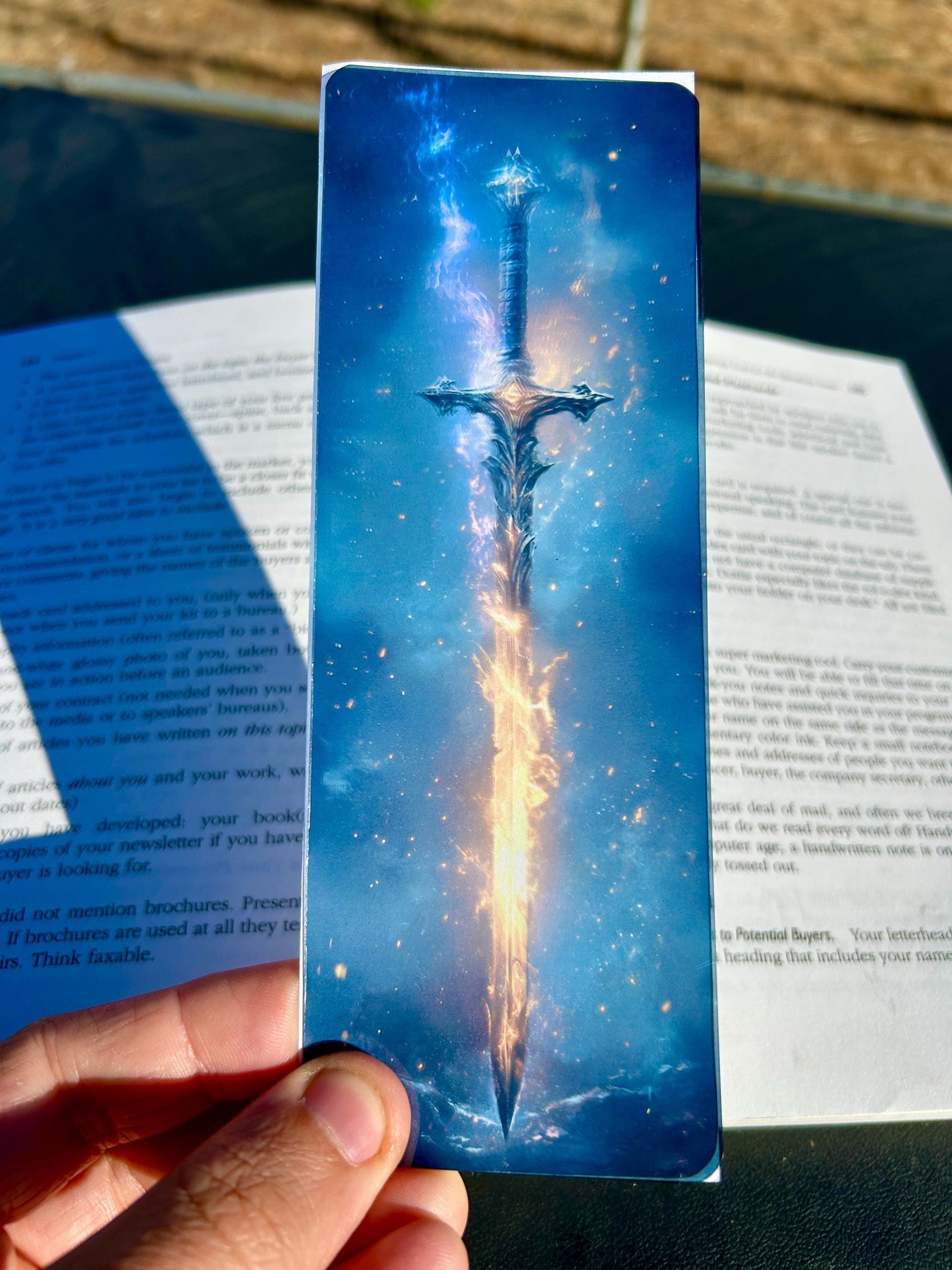 Flame Sword Bookmark – Fiery Blade with Holy Light and Cosmic Smoke for Fantasy Warrior Readers