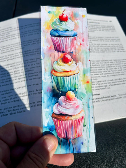 Floating Cupcakes Bookmark – Impressionist Pastel Drips Art, Whimsical Dessert Design for Sweet Readers & Cozy Bakers