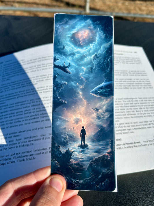 Cosmic Journey Bookmark – Glowing Dreamscape Art | Fantasy Thoughtscape with Bioluminescent Sea Creatures
