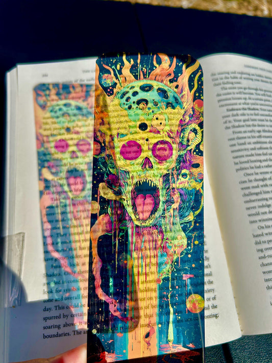 Cosmic Scream Bookmark with Exploding Skull and Molten Galaxy Chaos – Surreal Horror Art for Cosmic Horror Fans, Psychedelic Readers