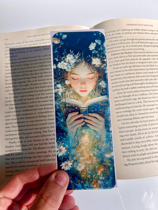Floral Queen Reading Bookmark – Glowing Meadow, Fantasy Art for Book Lovers