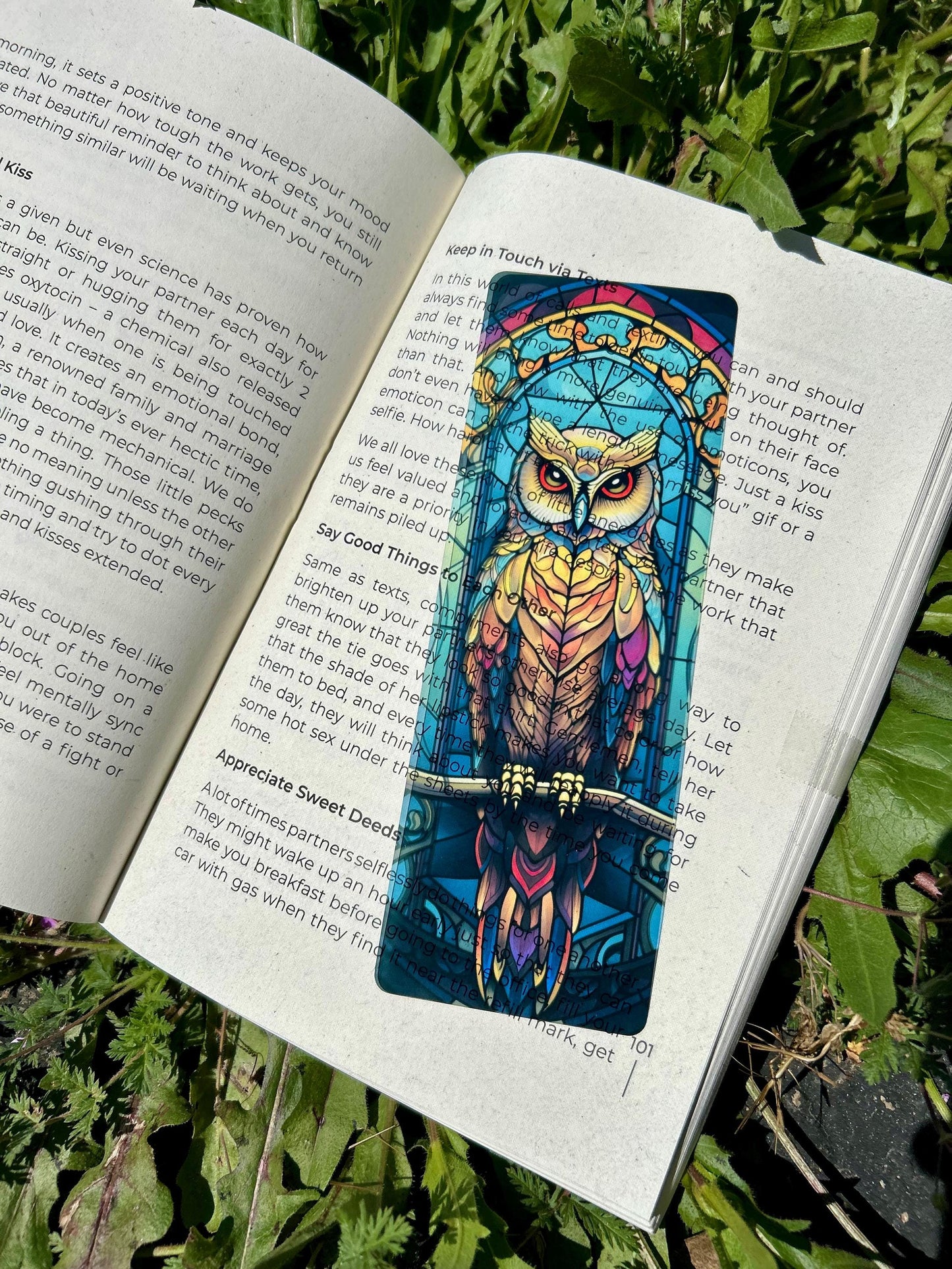 Sacred Owl Stained Glass Bookmark – Majestic Night Guardian, Mystical Wings of Wisdom, Enchanting Owl Fantasy
