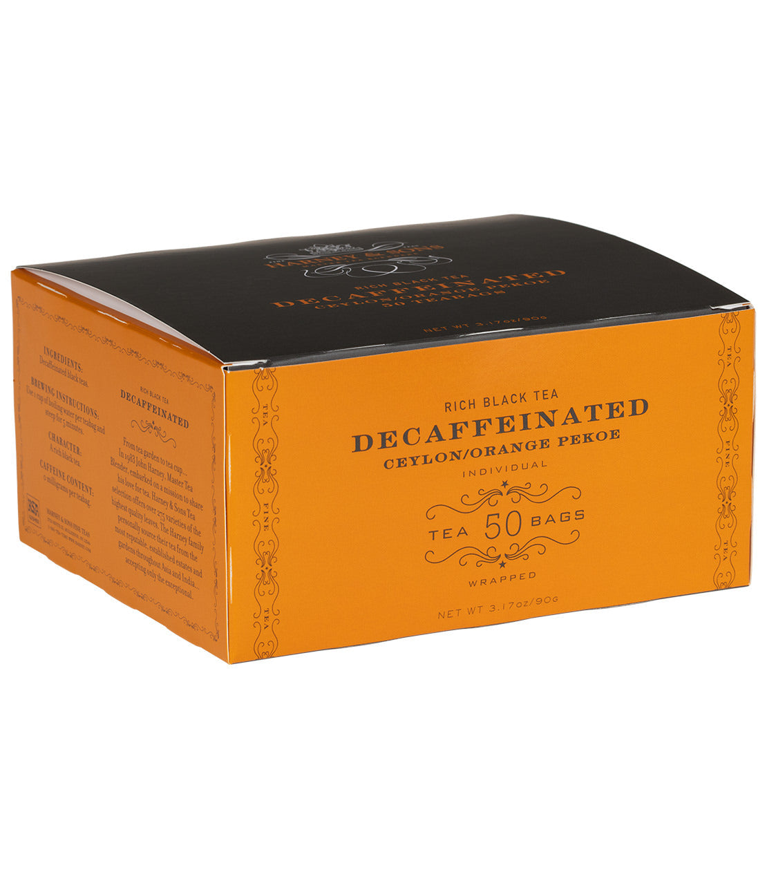 Té Ceilán descafeinado, caja de 50 bolsitas envueltas