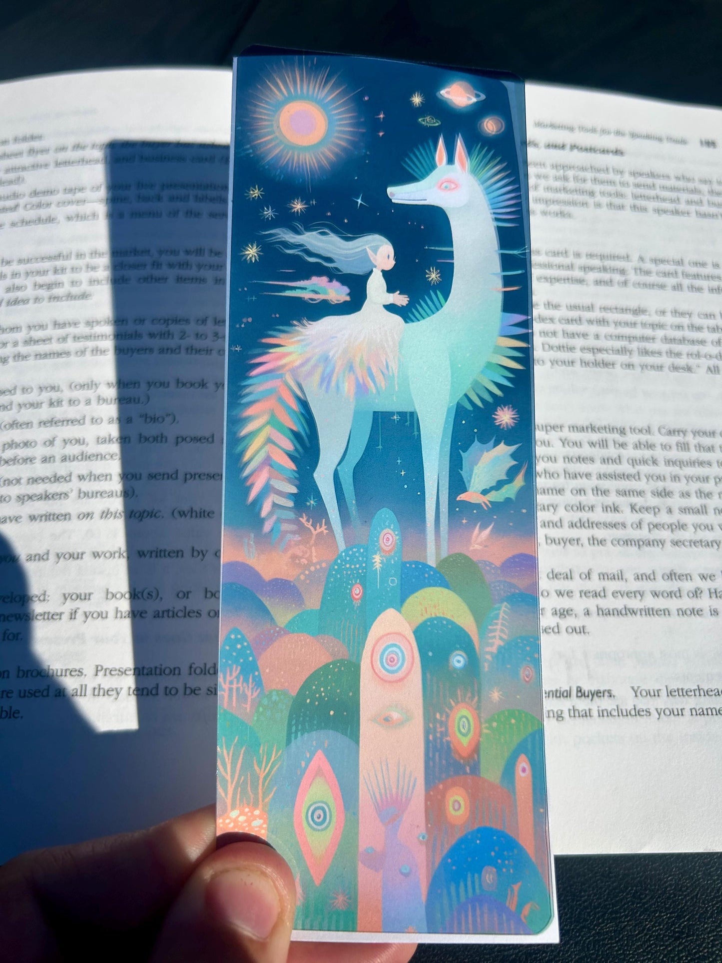 Elf Girl Riding Cosmic Creature - Fantasy Bookmark – | Surreal Dream Art Bookmark | Magical Galaxy Gift for Book Lovers