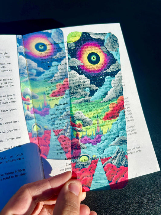 Apocalyptic Bookmark, Neon Nightmare, Dystopian Sci-Fi Art, Cyberpunk Glow for Dark Readers