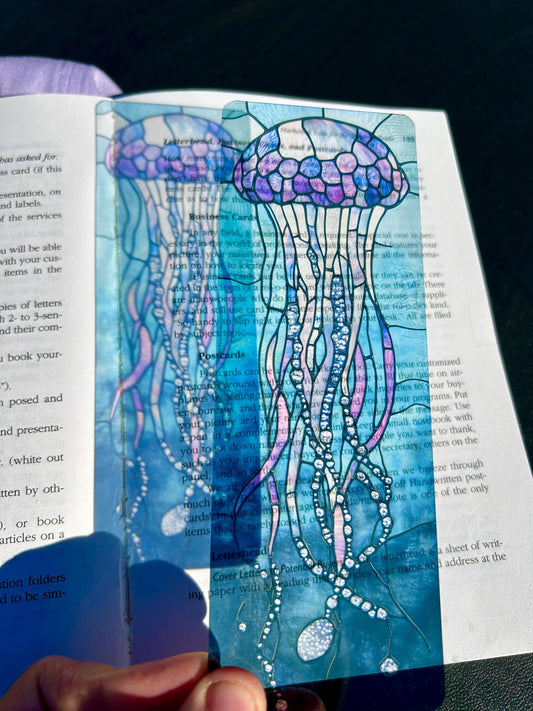 Stained Glass Jellyfish Bookmark – Ocean-Inspired Blue & Purple Art | Unique Underwater Gift for Book Lovers
