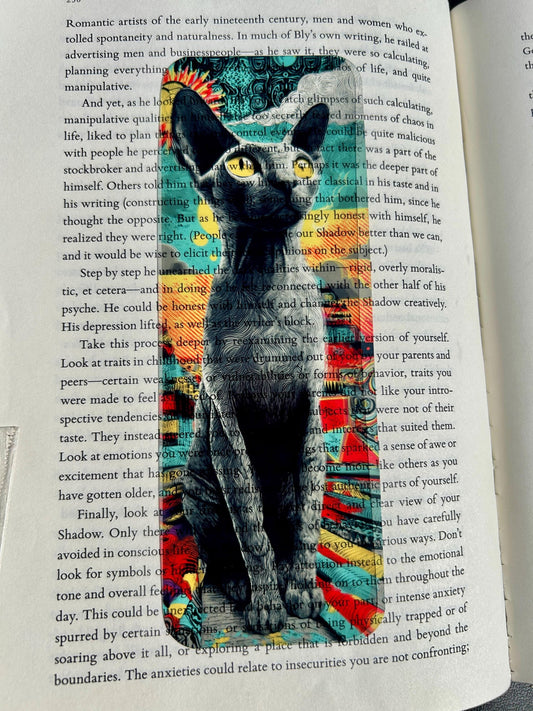 Sphynx Cat Bookmark – Mystical Egyptian Sphinx Cat with Psychedelic Sky | Fantasy Art Bookmark Gift for Cat Lovers, Cat Book Gift