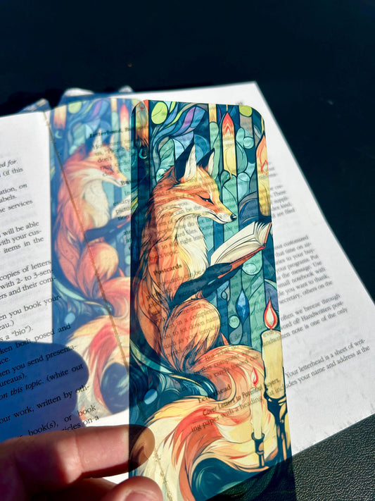 Curious Fox by Candlelight Bookmark – Stained Glass Fox, Nature Bookmark