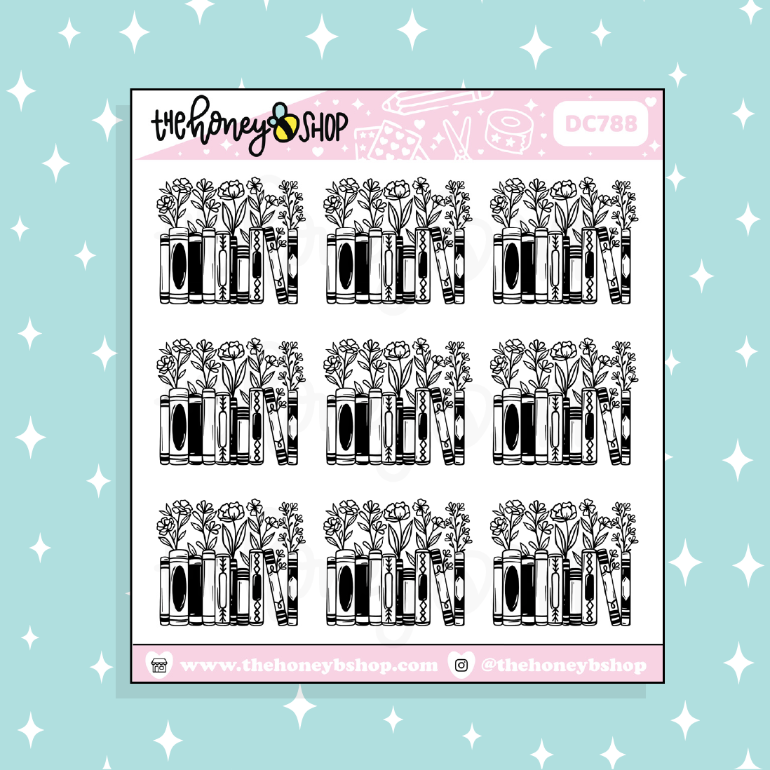 Floral Bookshelf Doodle Sticker