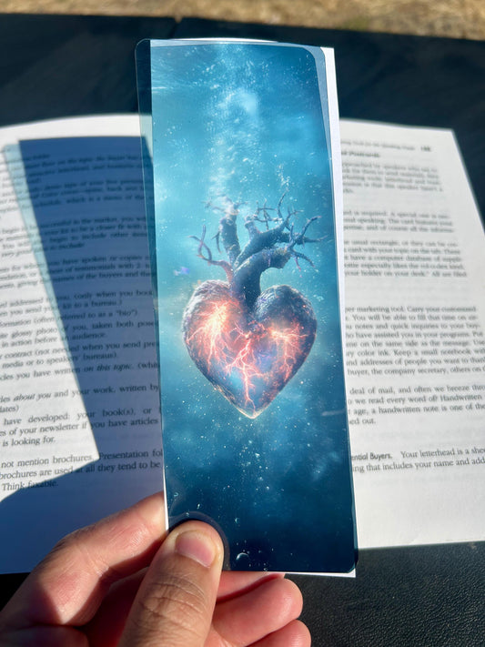 Bioluminescent Heart Bookmark – Surreal Ocean Fantasy Art | Glowing Sea Light Print | Vibrant Emotional Gift for Book Lovers