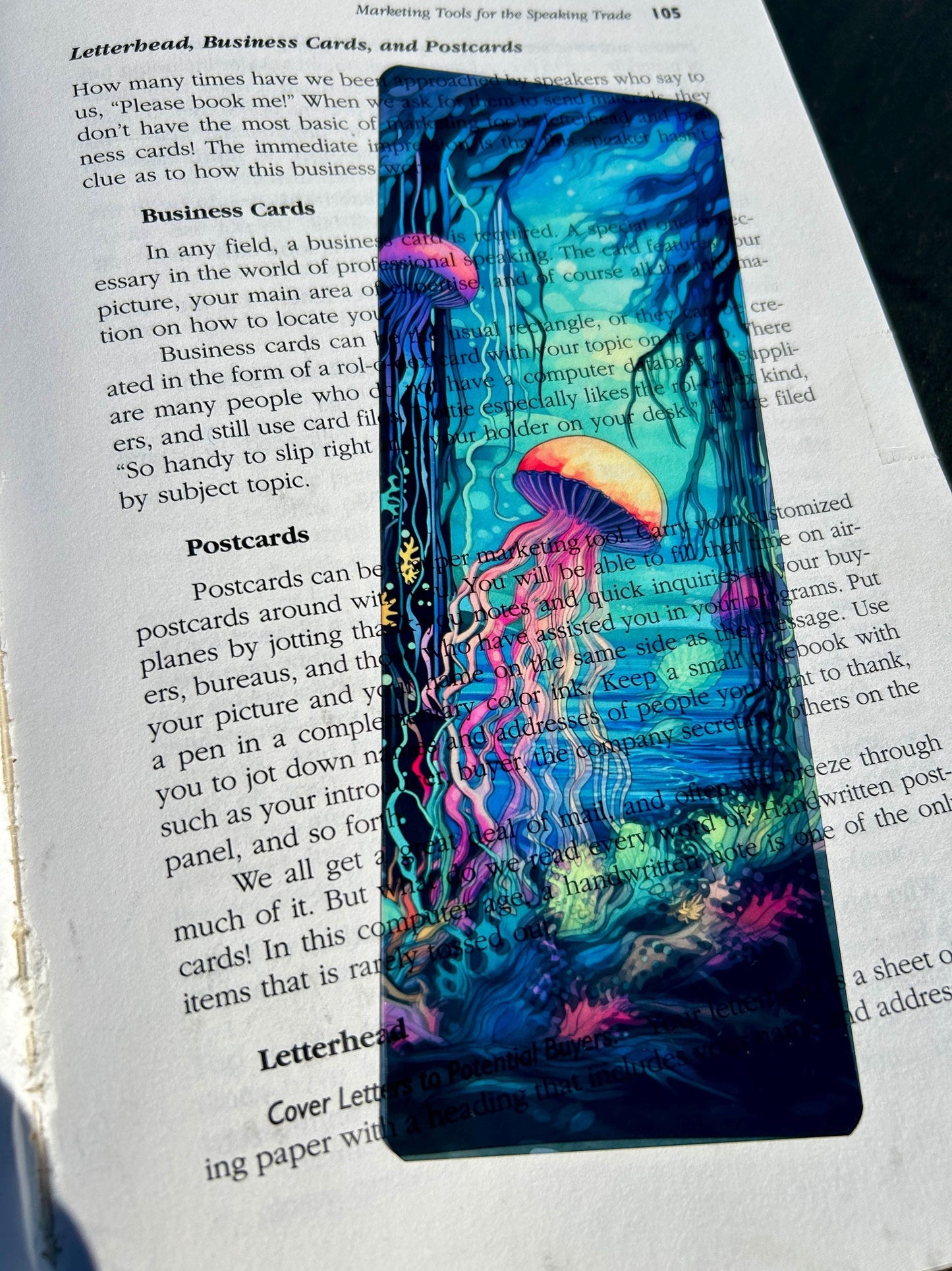 Jellyfish Under Moonlight Bookmark – Stained Glass Ocean Art, Vibrant Fantasy Sea Life Gift for Book Lovers