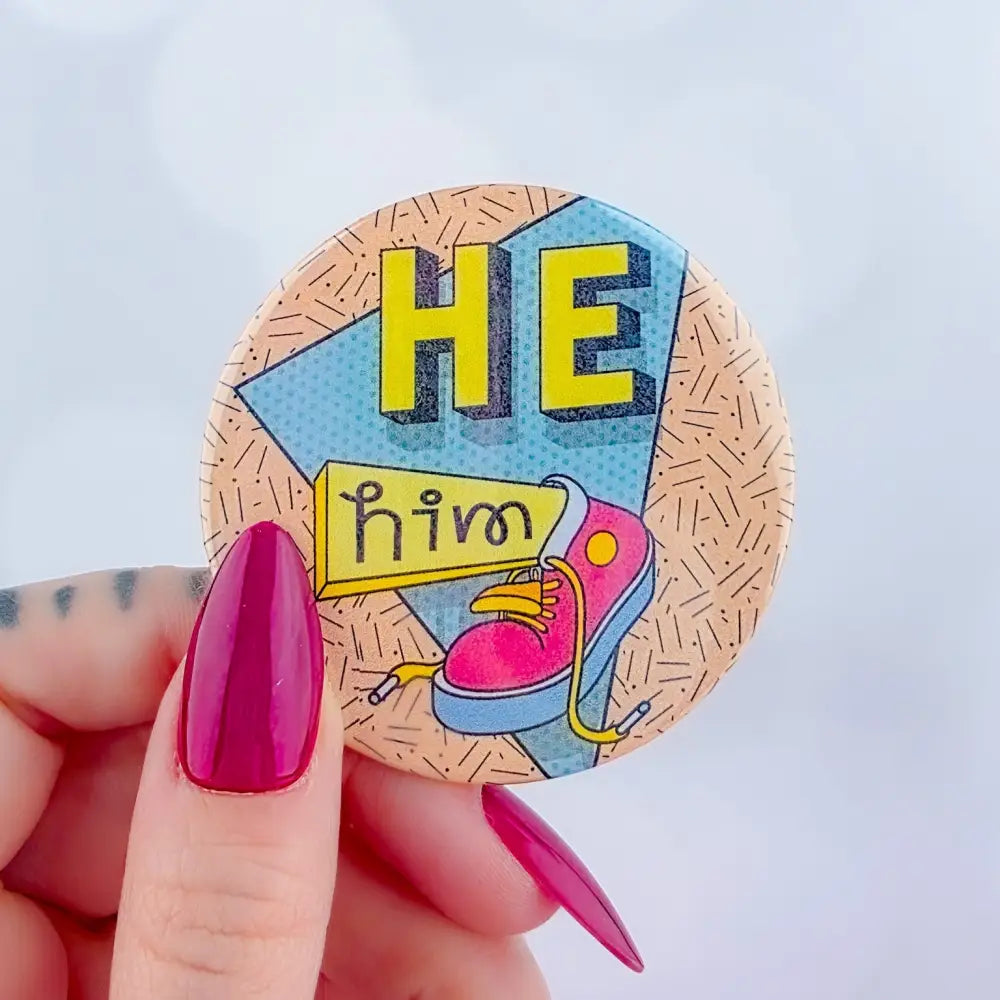 90s Pronouns Button He/him / Large (2.25’’) Pins and Magnets