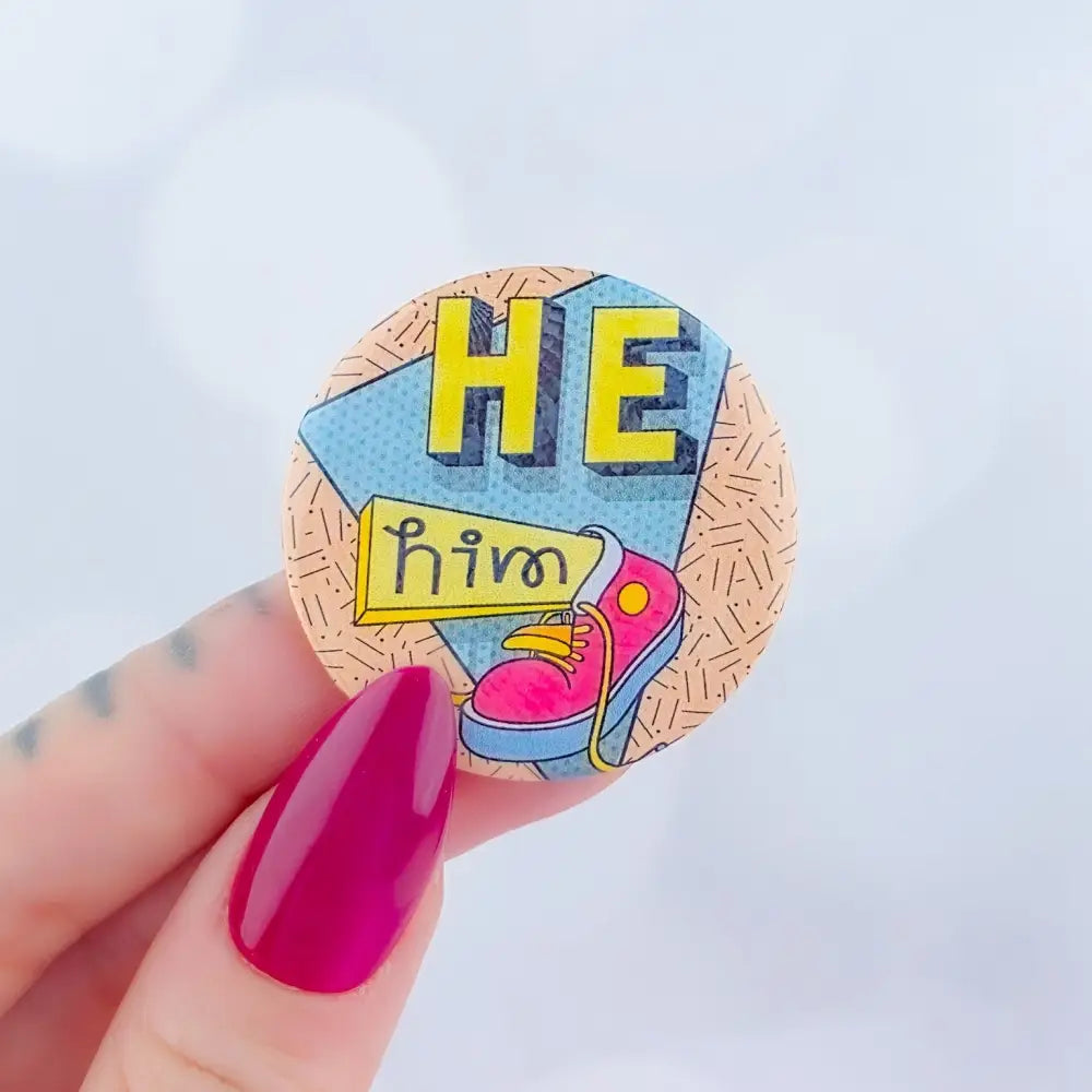 90s Pronouns Button He/him / Small (1.5’’) Pins and Magnets