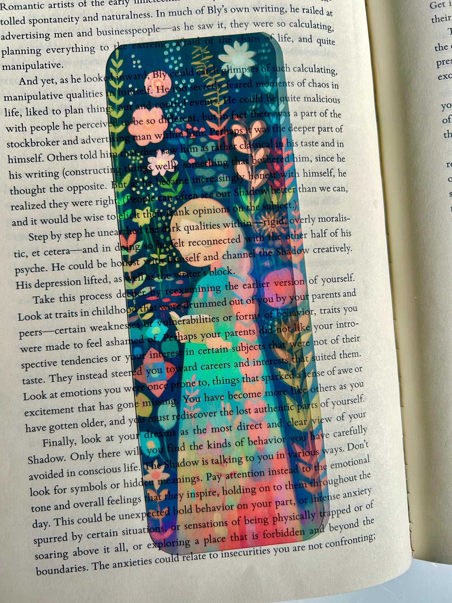 Pastel Girl with Heart Braid & Flowers, Vibrant Pastel Bookmark
