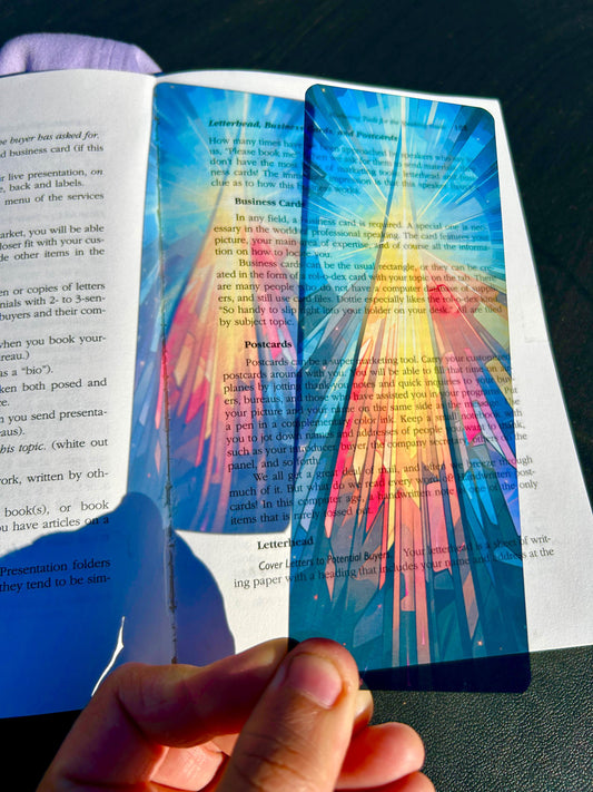 Prism Light Beam Bookmark – Radiant Stained Glass Refraction, Abstract Sunburst Art for Spiritual and Cosmic Readers