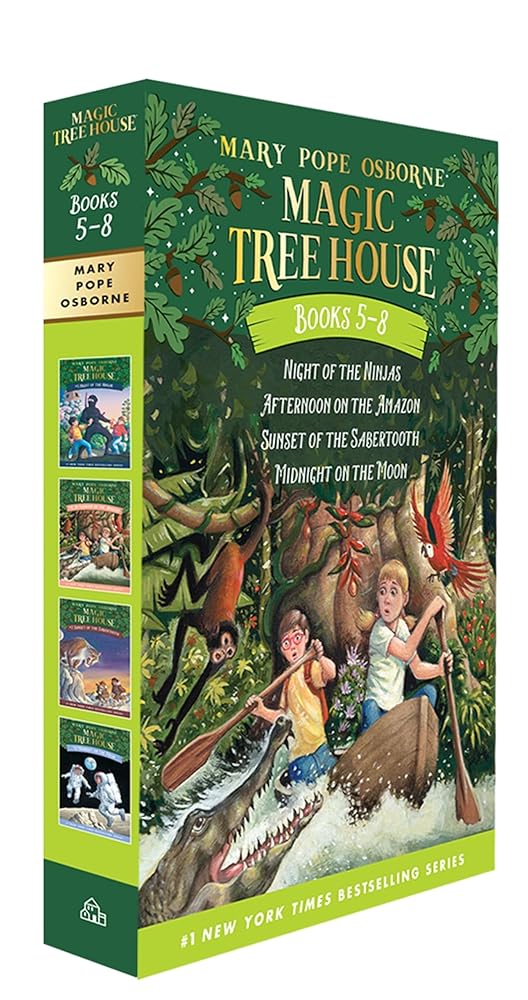 Magic Tree House Boxed Set, Books 5-8: Night of the Ninjas, Afternoon on the Amazon, Sunset of the Sabertooth, and Midnight on the Moon by Mary Pope Osborne, Sal Murdocca