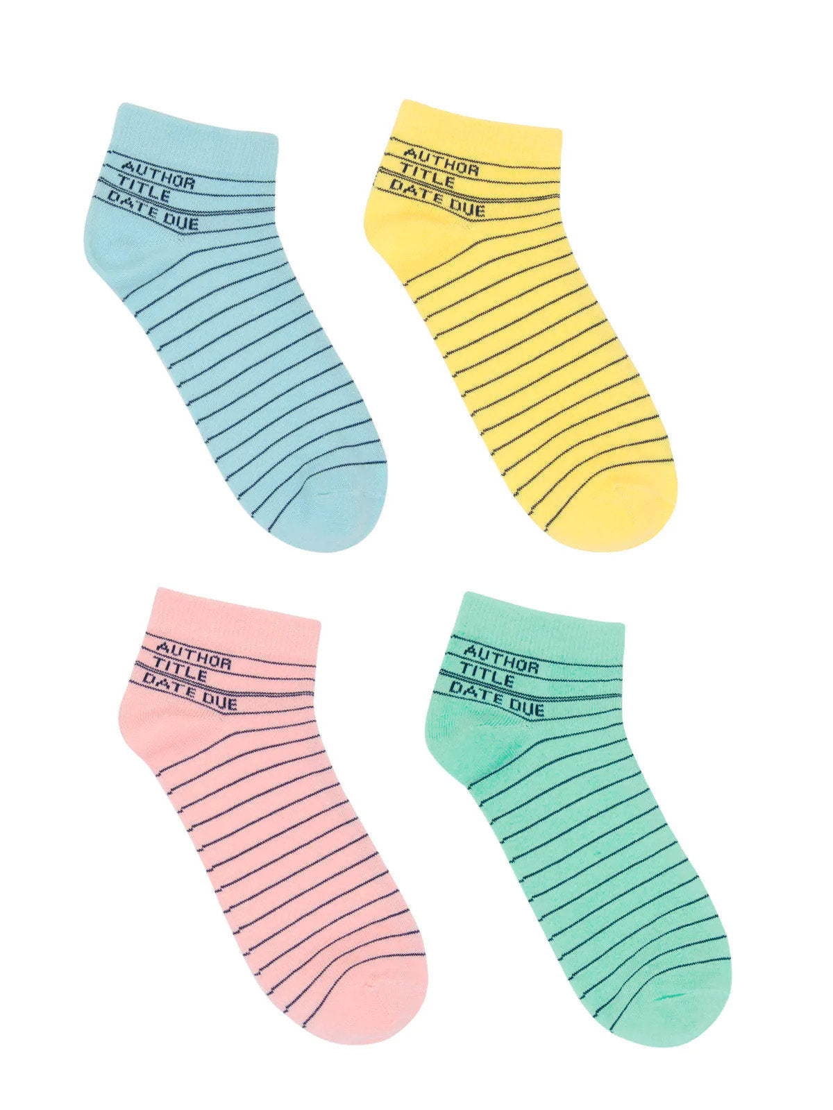 Library Card Ankle Socks 4-pack - Large