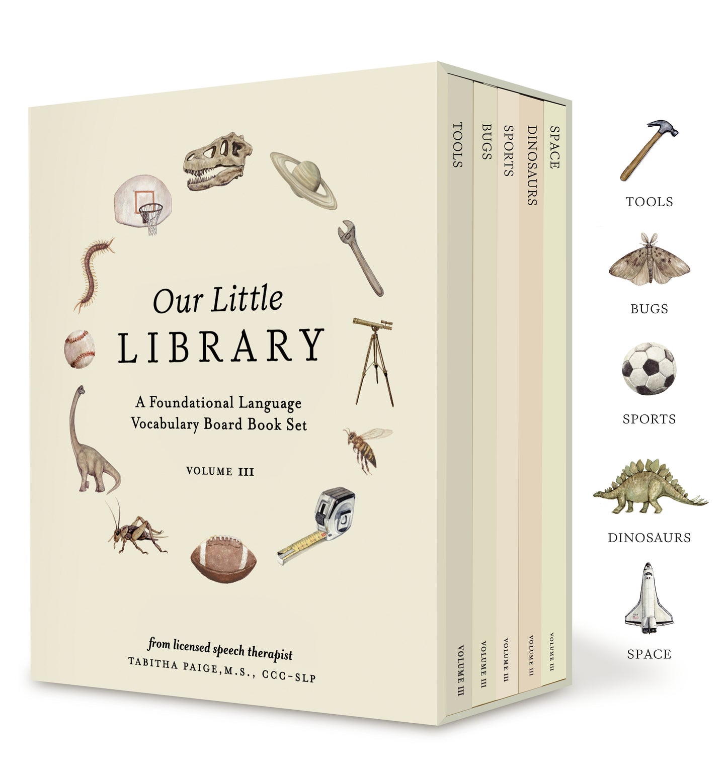 Our Little Library Vol. 3 - Dinosaurs, Space, Tools, Bugs, and Sports Board Book Set for Boys & Girls (Tabitha Paige Children's Book Series) (Book:12)