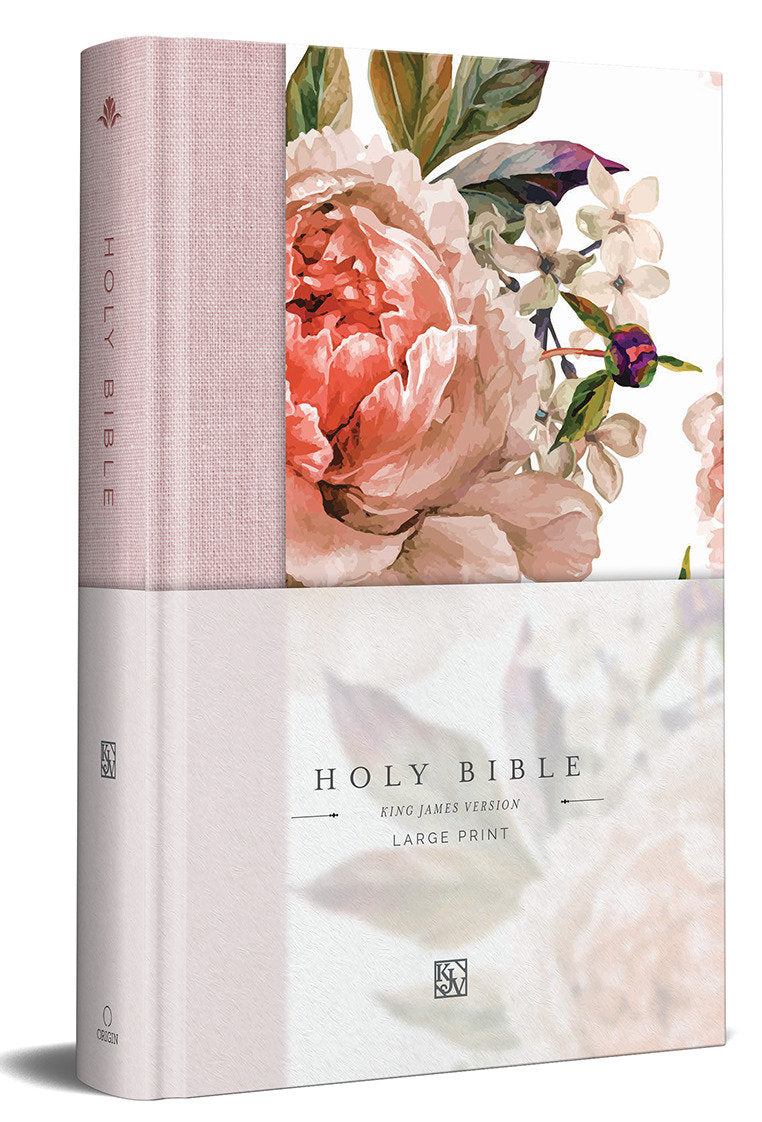 KJV Holy Bible, Large Print Medium Format, Pink Cloth Hardcover with Floral Design, Ribbon Marker, Red Letter (KJV Medium Size Large Print Editions)