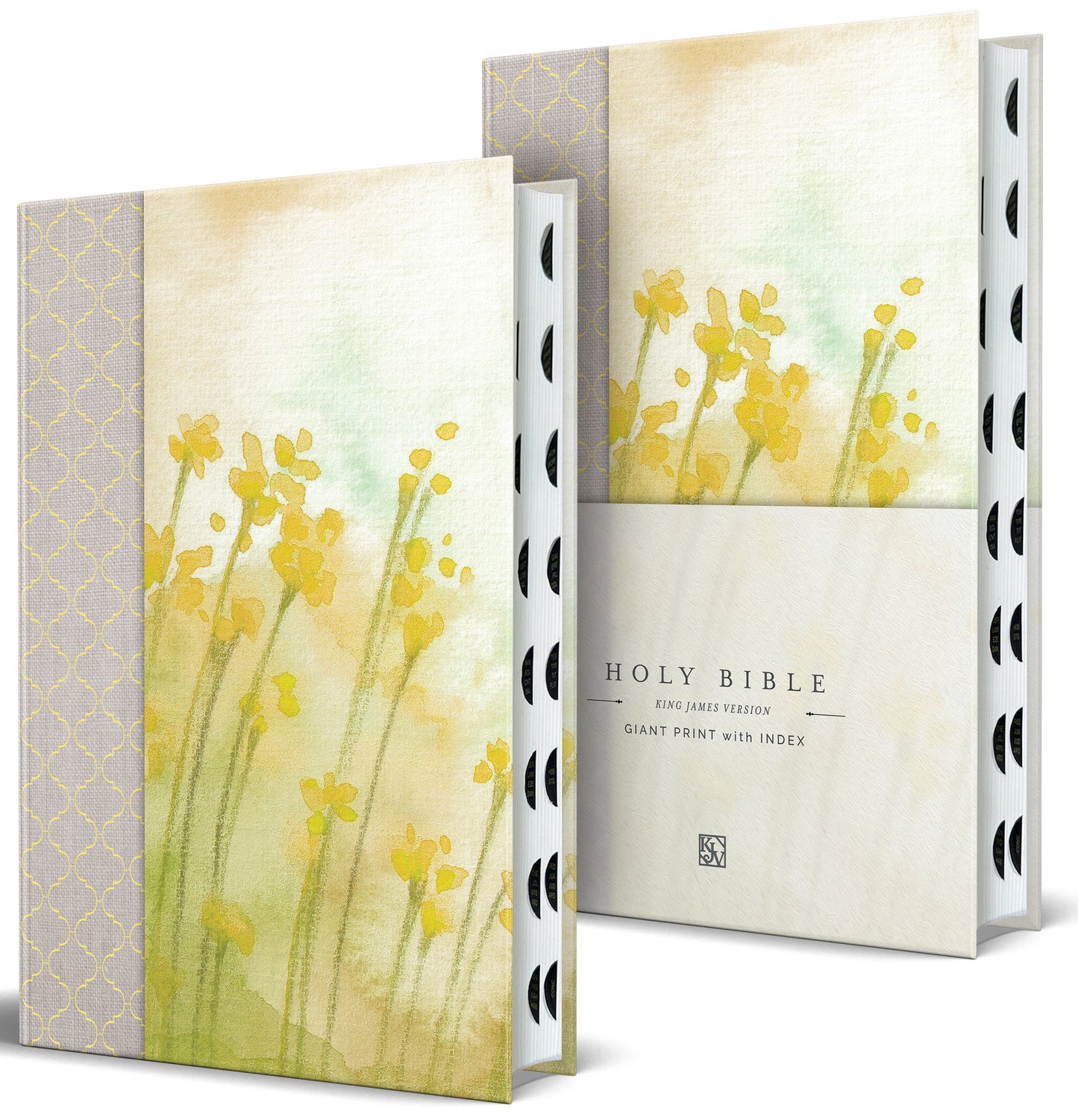 KJV Holy Bible, Giant Print Large Format, Hardcover Yellow with Flowers with Ribbon Marker, Red Letter, and Thumb Index