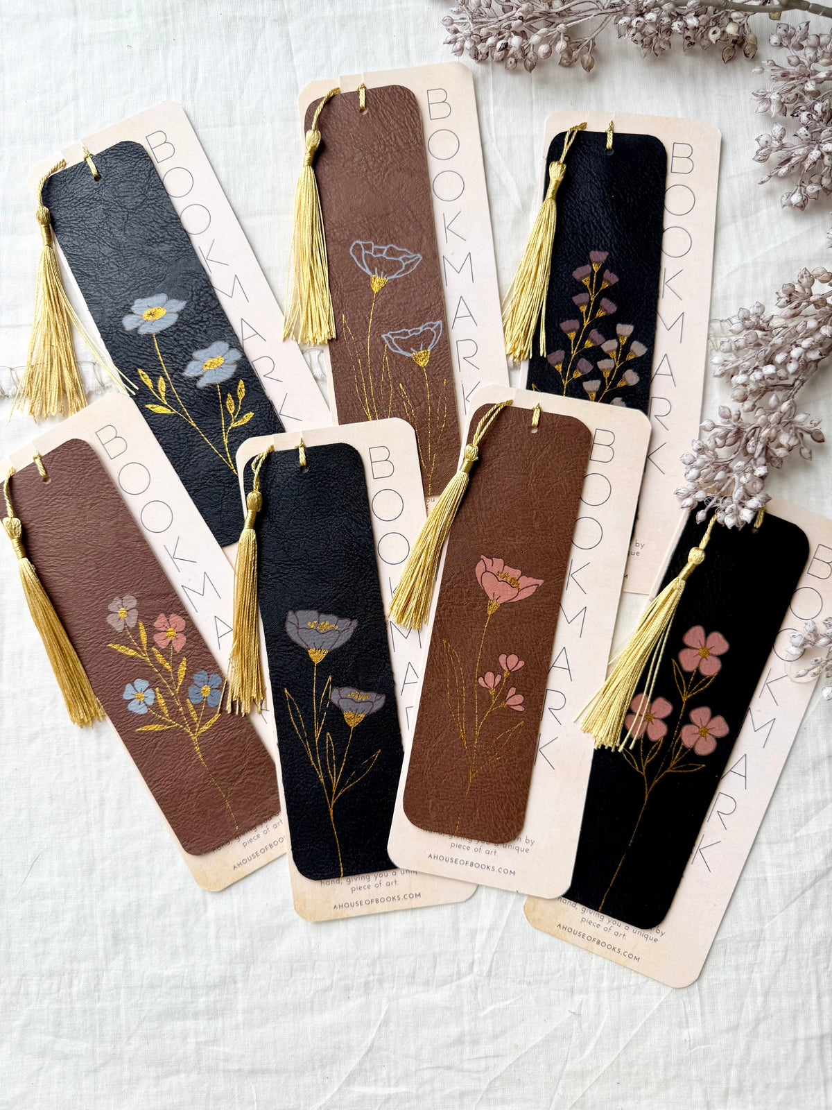 Leather Tassel Bookmarks-Floral