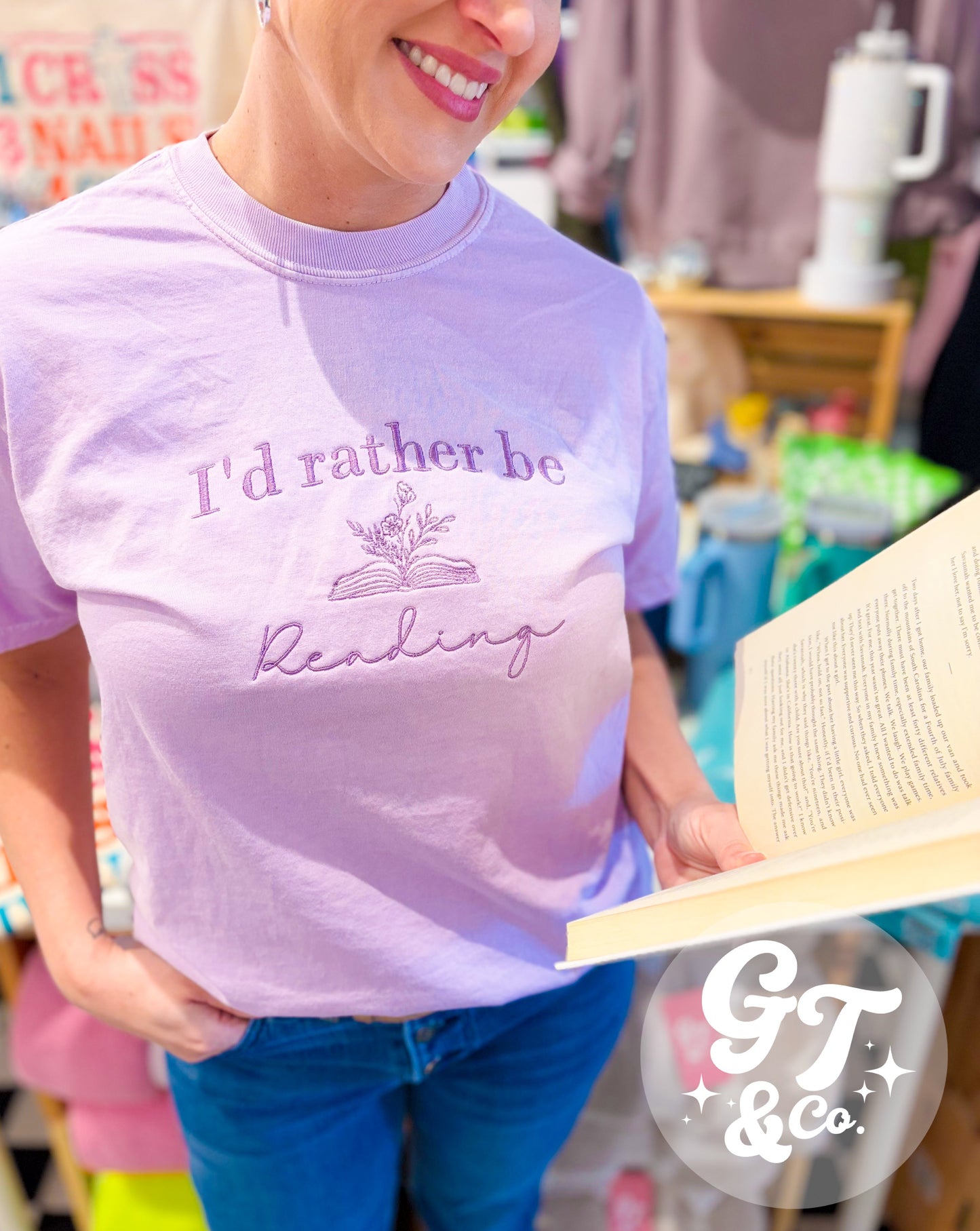 I'd Rather Be Reading Embroidered Tee *MADE TO ORDER*