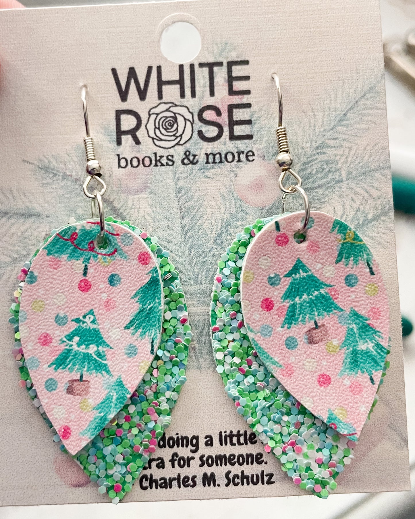 Pink Christmas Tree Earrings | Faux Leather Earrings