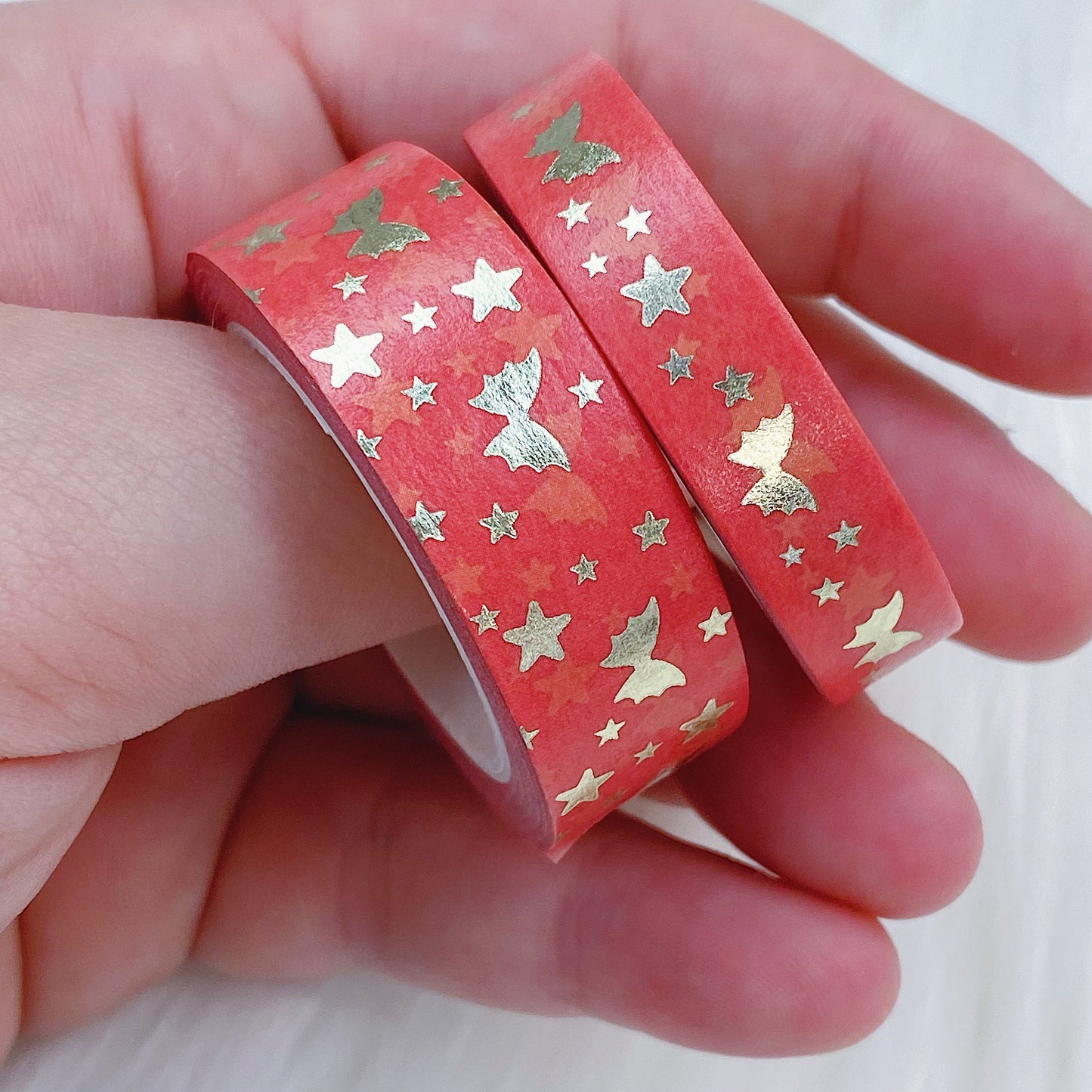 Autumn Harvest Apple Bat Bow Magic Washi Tape Bundle | 15 + 10 MM | Soft Gold Foil