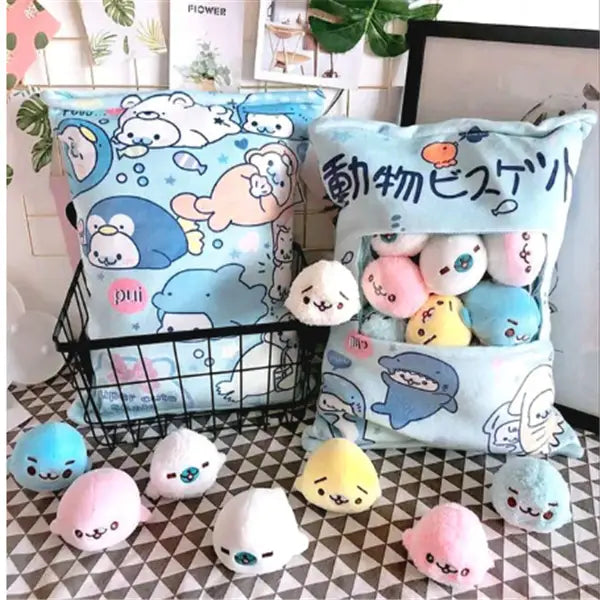 A Large Bag Of Snacks And Pillow Plush Toys Blue A Large Bag Of Snacks And Pillow Plush T