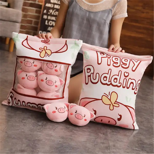 A Large Bag Of Snacks And Pillow Plush Toys A pink A Large Bag Of Snacks And Pillow Plush T