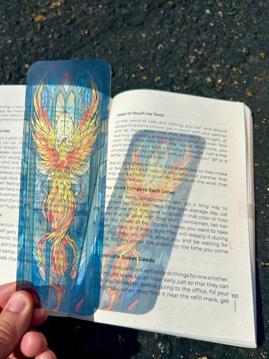 Stained Glass Phoenix Bookmark – Fiery Rebirth Renewal, Mythical Bird Art, Unique Gift for Book Lovers & Fantasy Fans