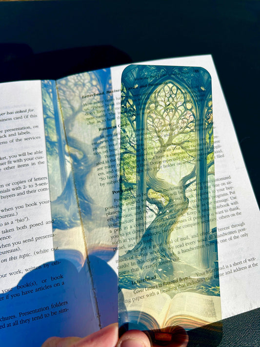 Mystical Tree Library Bookmark – Sunlit Forest Book Portal | Fantasy Nature Gift for Readers, Writers & Dreamers