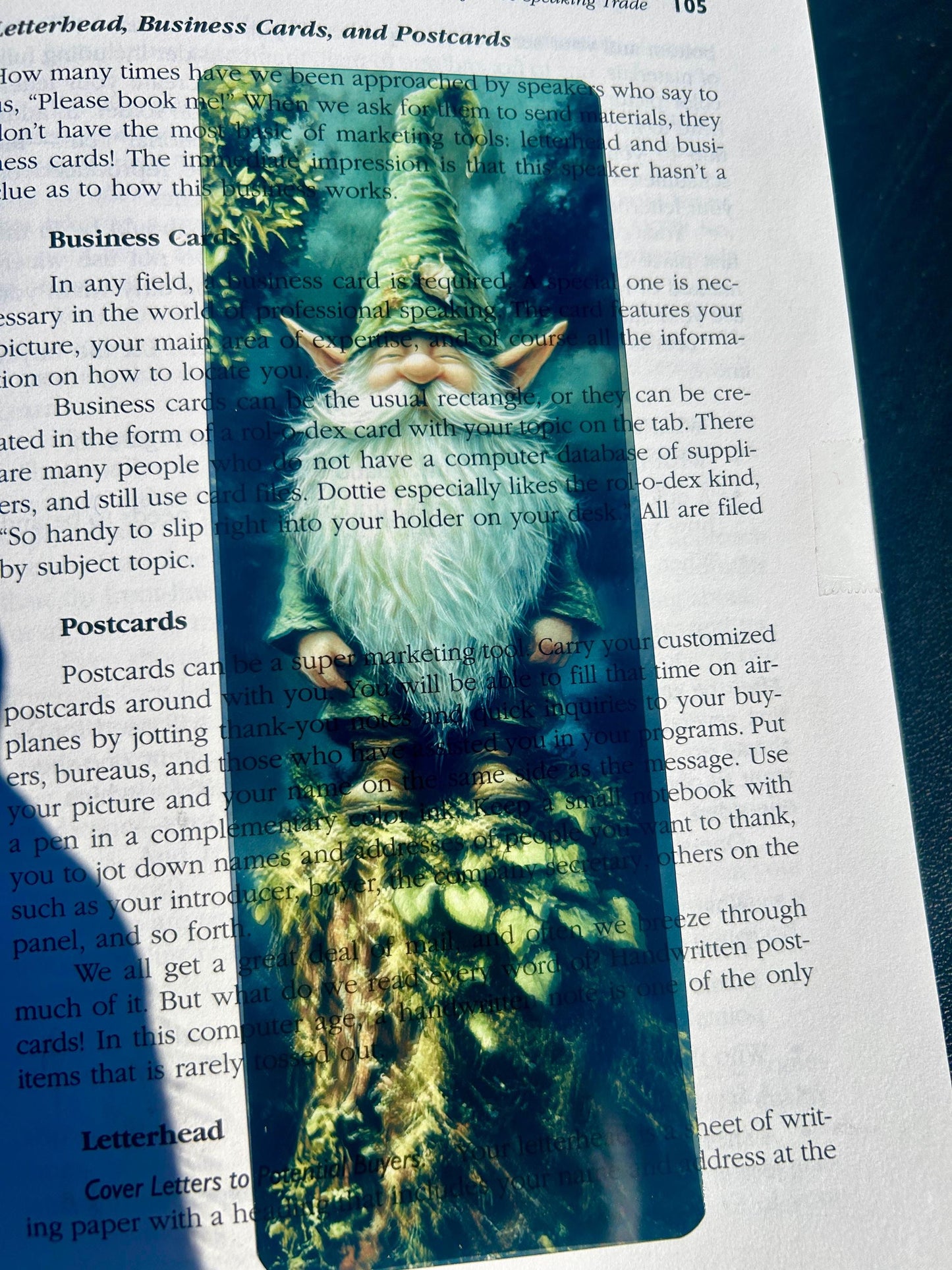 Forest Gnome Bookmark – Earthy Greens & Mossy Stump | Nature Spirit Fantasy Art | Woodland Creature