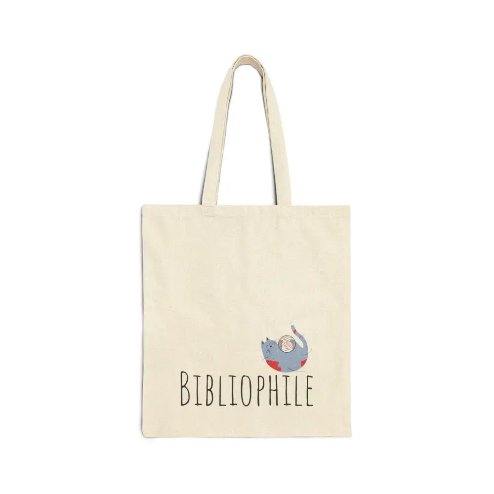 Bibliophile Cat Cotton Canvas Tote Bag - Natural / 15’’ x 16’’ - Tote Bag