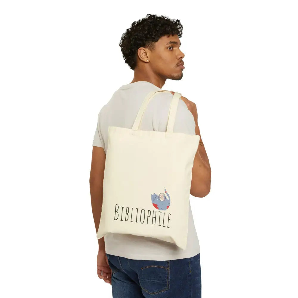 Bibliophile Cat Cotton Canvas Tote Bag - Natural / 15’’ x 16’’ - Tote Bag