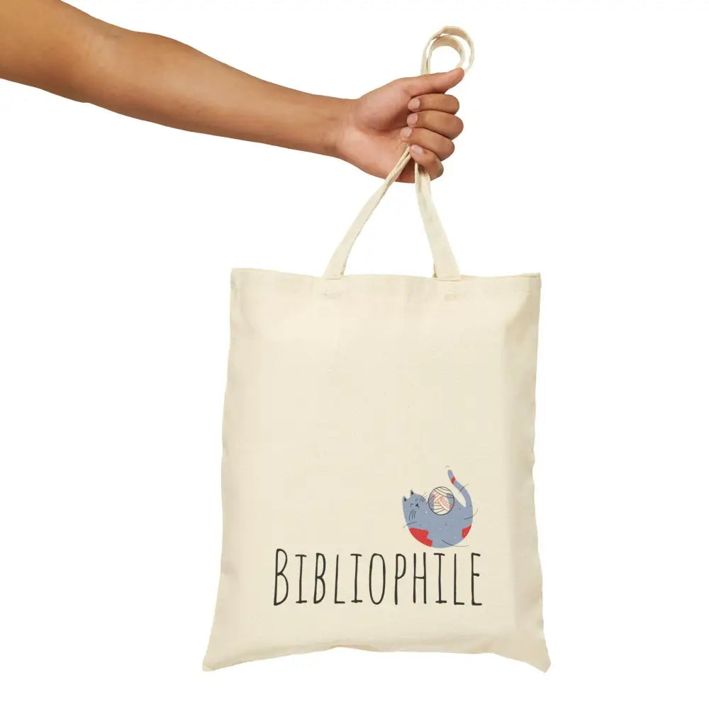 Bibliophile Cat Cotton Canvas Tote Bag - Natural / 15’’ x 16’’ - Tote Bag