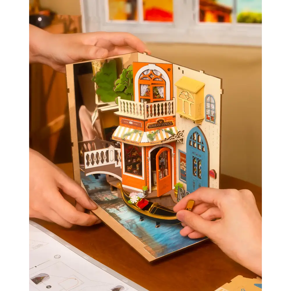 Book Nook Kit DIY Miniature House Kit Booknook Bookshelf Insert Decor 3D Wooden Bookend with LED Model Craft Hobby Gift